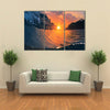 The Beautiful Colored Ocean Waves, Surfing Down With The Sun Inside, Multi Panel Canvas Wall Art