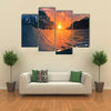 The Beautiful Colored Ocean Waves, Surfing Down With The Sun Inside, Multi Panel Canvas Wall Art