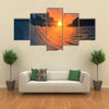 The Beautiful Colored Ocean Waves, Surfing Down With The Sun Inside, Multi Panel Canvas Wall Art