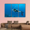 Young woman scuba diver exploring sea bottom. Showing ok sign of  wall art