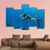 Young woman scuba diver exploring sea bottom. Showing ok sign of  wall art