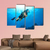 Young woman scuba diver exploring sea bottom. Underwater life with beautiful rocks and coral Multi panel canvas wall art