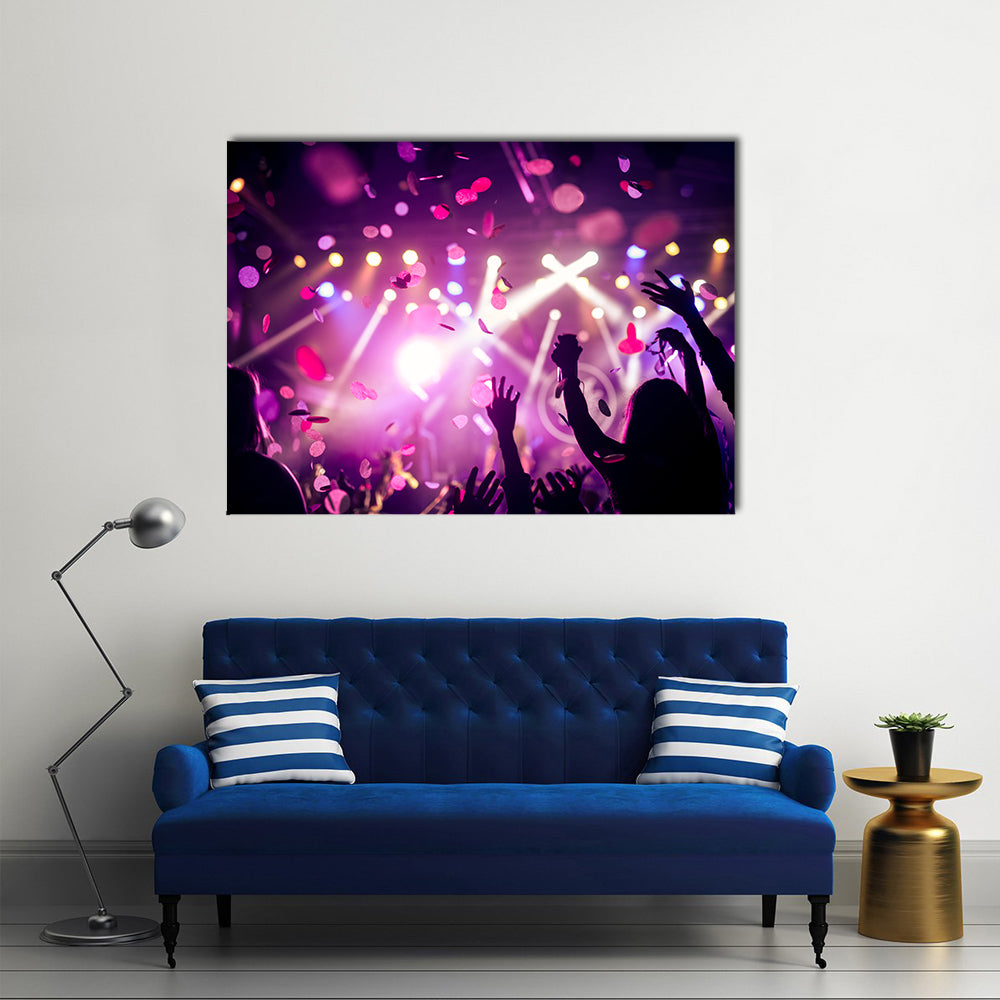 Crowd Raising their Hands and Enjoying great Festival Party Multi panel Canvas Wall Art