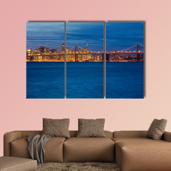 Bay Bridge and San Francisco at night Multi panel canvas wall art