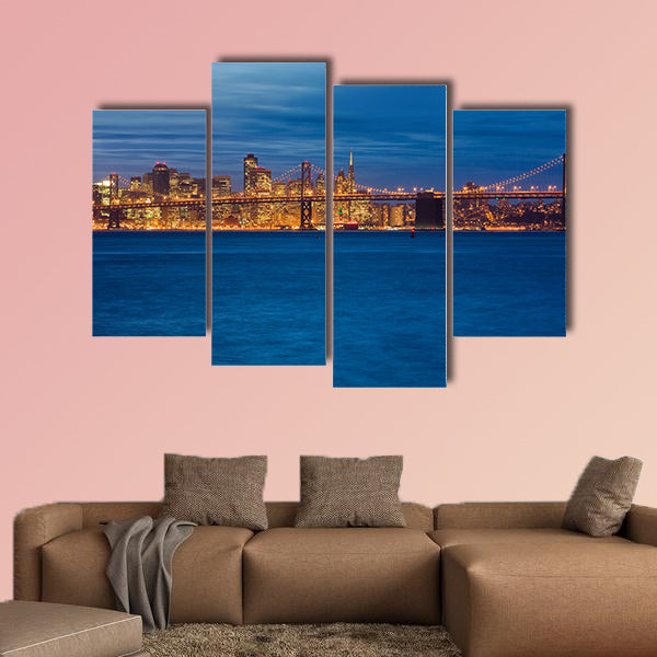 Bay Bridge and San Francisco at night multi panel canvas wall art