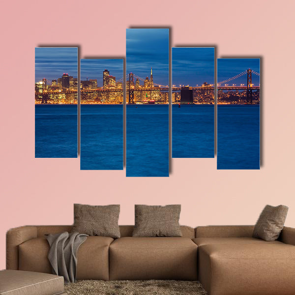 Bay Bridge and San Francisco at night Multi panel canvas wall art