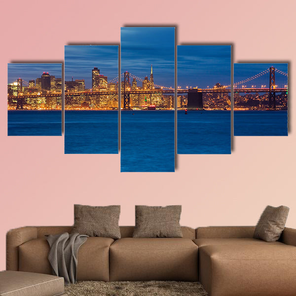 Bay Bridge and San Francisco at night Multi panel canvas wall art