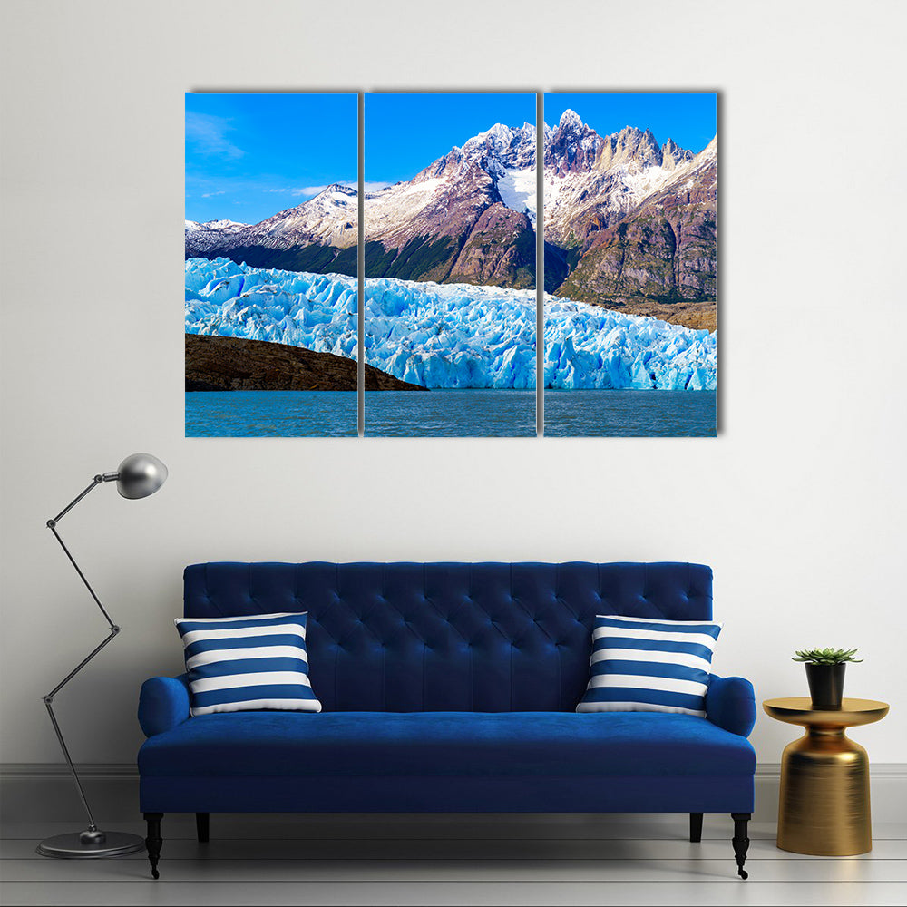 Scene Of A Gray Glacier At The Grey Lake In Chile, Multi Panel Canvas Wall Art