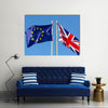 European Union flag and flag of UK on flagpole Multi panel canvas wall art