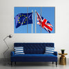 European Union flag and flag of UK on flagpole Multi panel canvas wall art