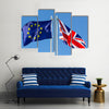 European Union flag and flag of UK on flagpole Multi panel canvas wall art