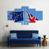 European Union flag and flag of UK on flagpole Multi panel canvas wall art