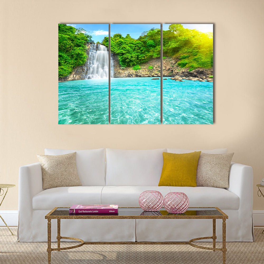 Beautiful "Dambri" waterfall in tropical forest Multi Panel Canvas Wall Art