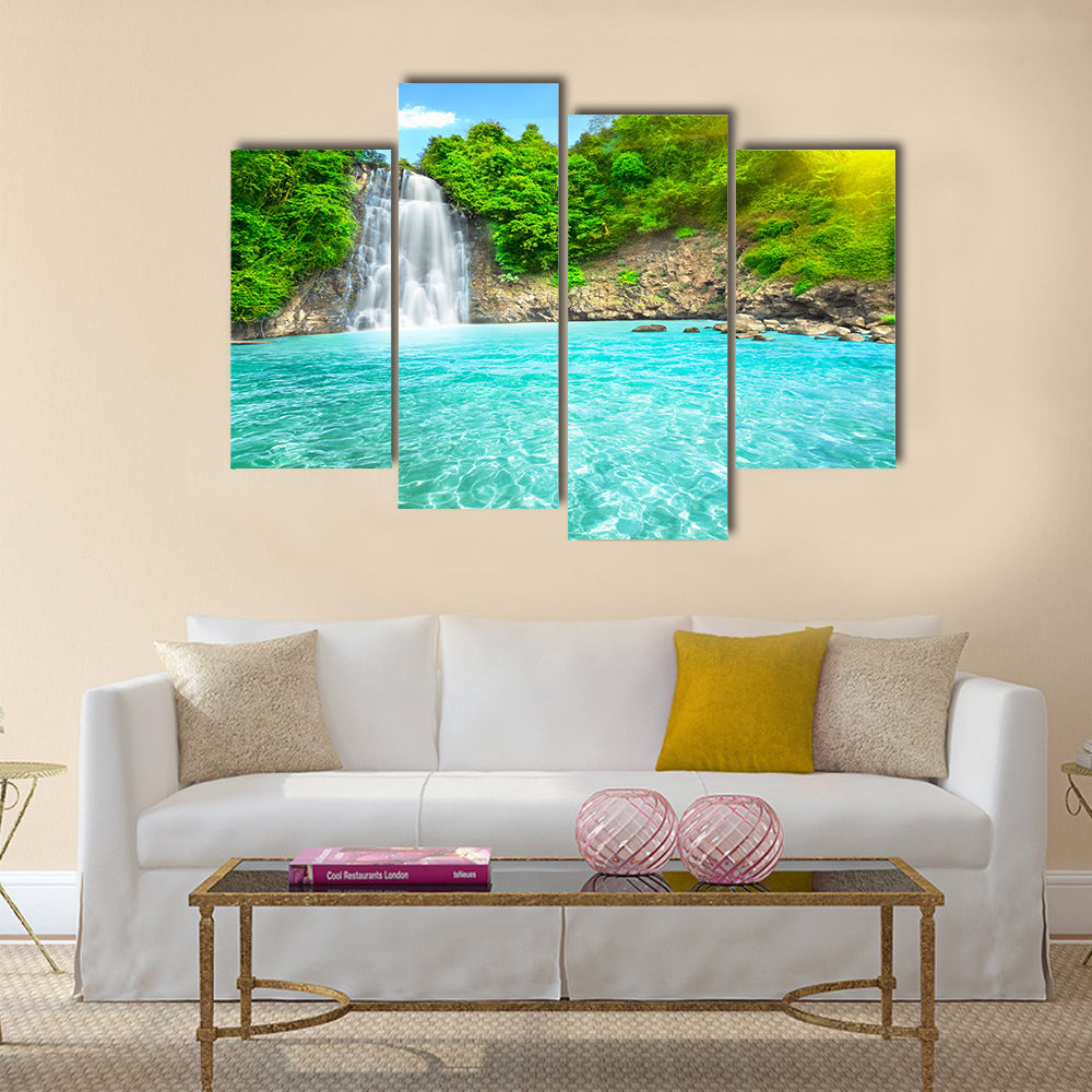 Beautiful "Dambri" waterfall in tropical forest Multi Panel Canvas Wall Art