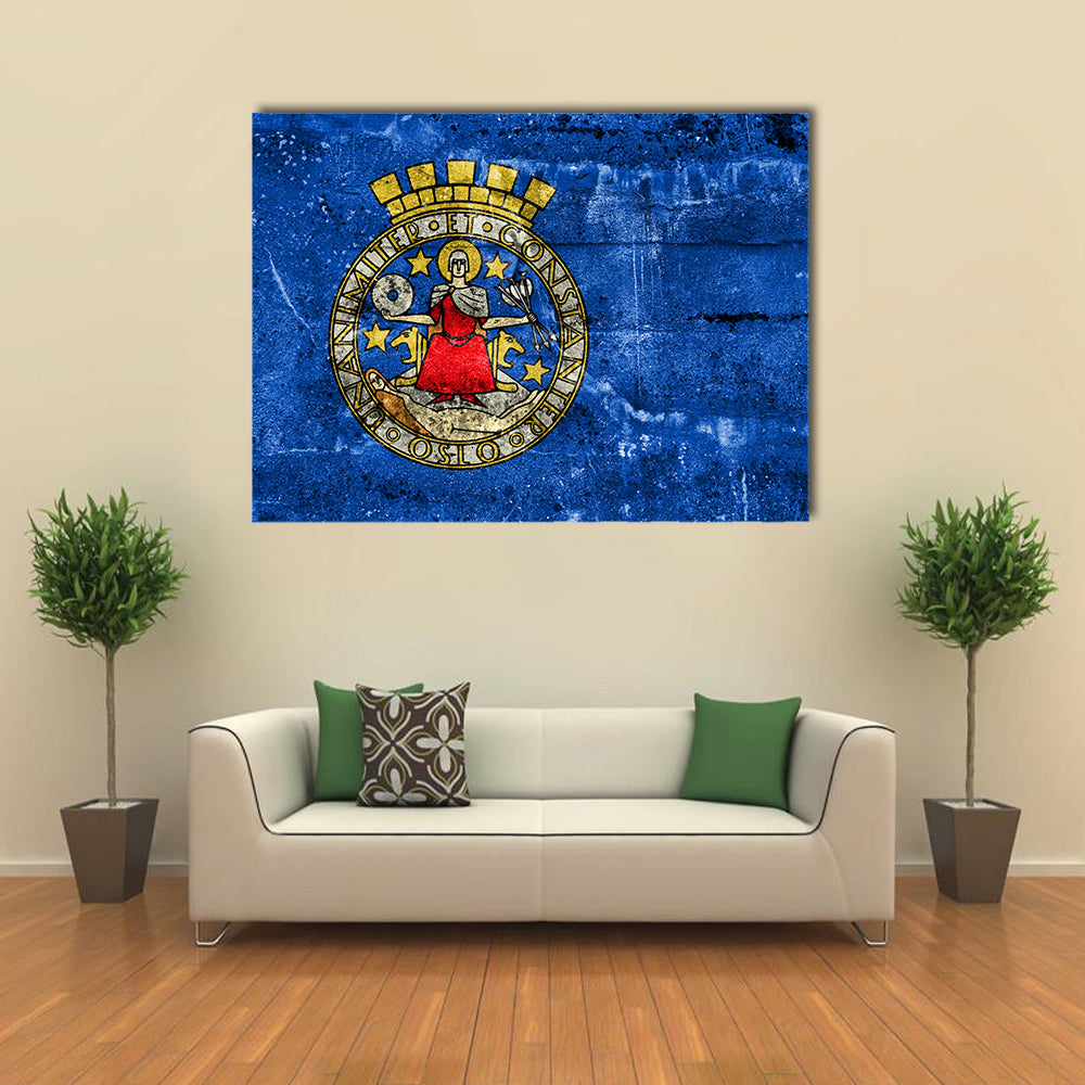 Flag Of Oslo, Norway, Painted On Dirty Wall Multi Panel Canvas Wall Art
