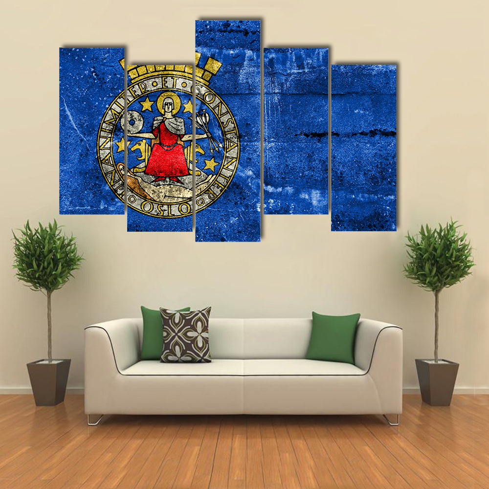 Flag Of Oslo, Norway, Painted On Dirty Wall Multi Panel Canvas Wall Art
