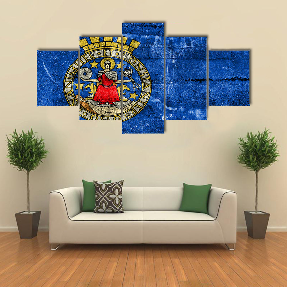 Flag Of Oslo, Norway, Painted On Dirty Wall Multi Panel Canvas Wall Art