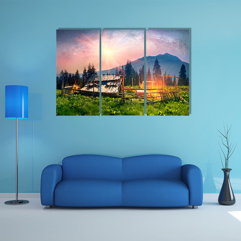 High In The Mountains Of The Shepherds Of Sheep And Cows Build Home Multi Panel Canvas Wall Art
