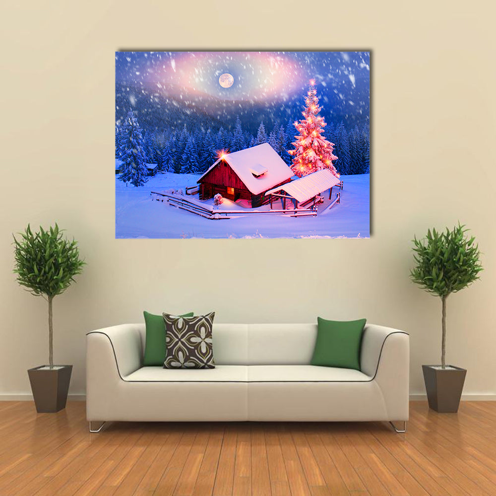 Blizzard Covered Alpine Fields Shepherds In The Ukrainian Carpathians with Mountain Peaks, Multi Panel Canvas Wall Art