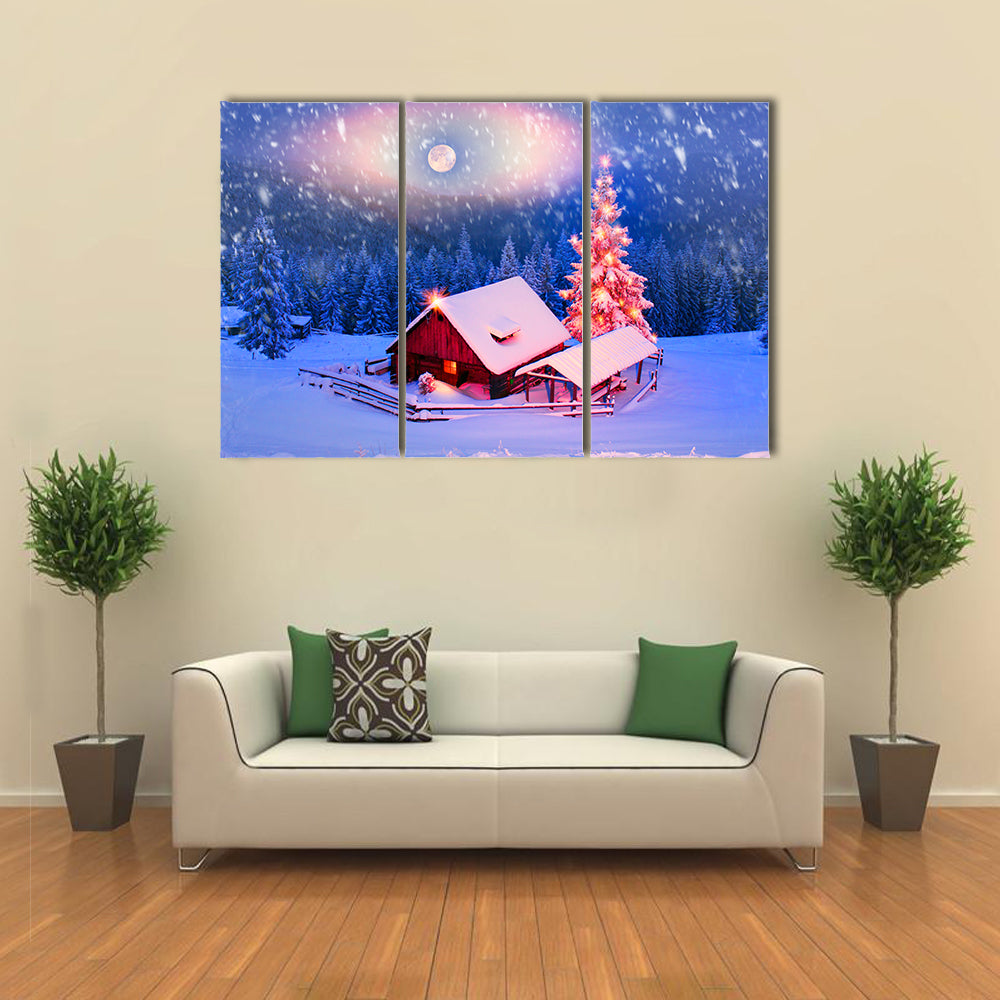 Blizzard Covered Alpine Fields Shepherds In The Ukrainian Carpathians with Mountain Peaks, Multi Panel Canvas Wall Art