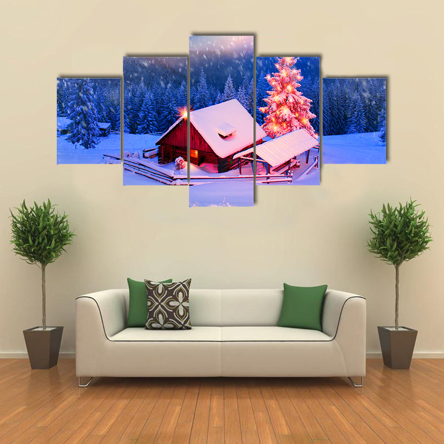 Blizzard Covered Alpine Fields Shepherds In The Ukrainian Carpathians with Mountain Peaks, Multi Panel Canvas Wall Art