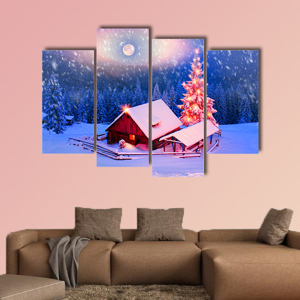 Blizzard covered alpine fields' shepherds in the Ukrainian Carpathians Multi panel canvas wall art