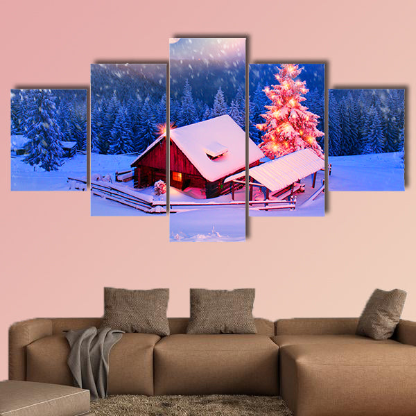 Blizzard covered alpine fields' shepherds in the Ukrainian Carpathians Multi panel canvas wall art