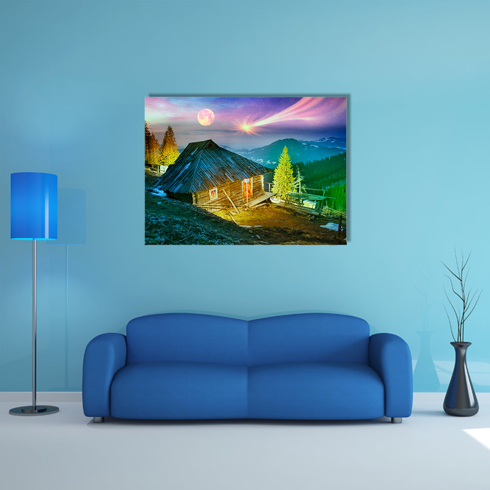 Under The Alpine Peaks, In The Highland Pastures Are Home Summer Habitation Multi Panel Canvas Wall Art