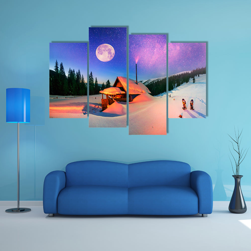 Wild Carpathian Unique Hrebet, Montenegro, On The Background With  Powerful Lantern Multi Panel Canvas Wall Art