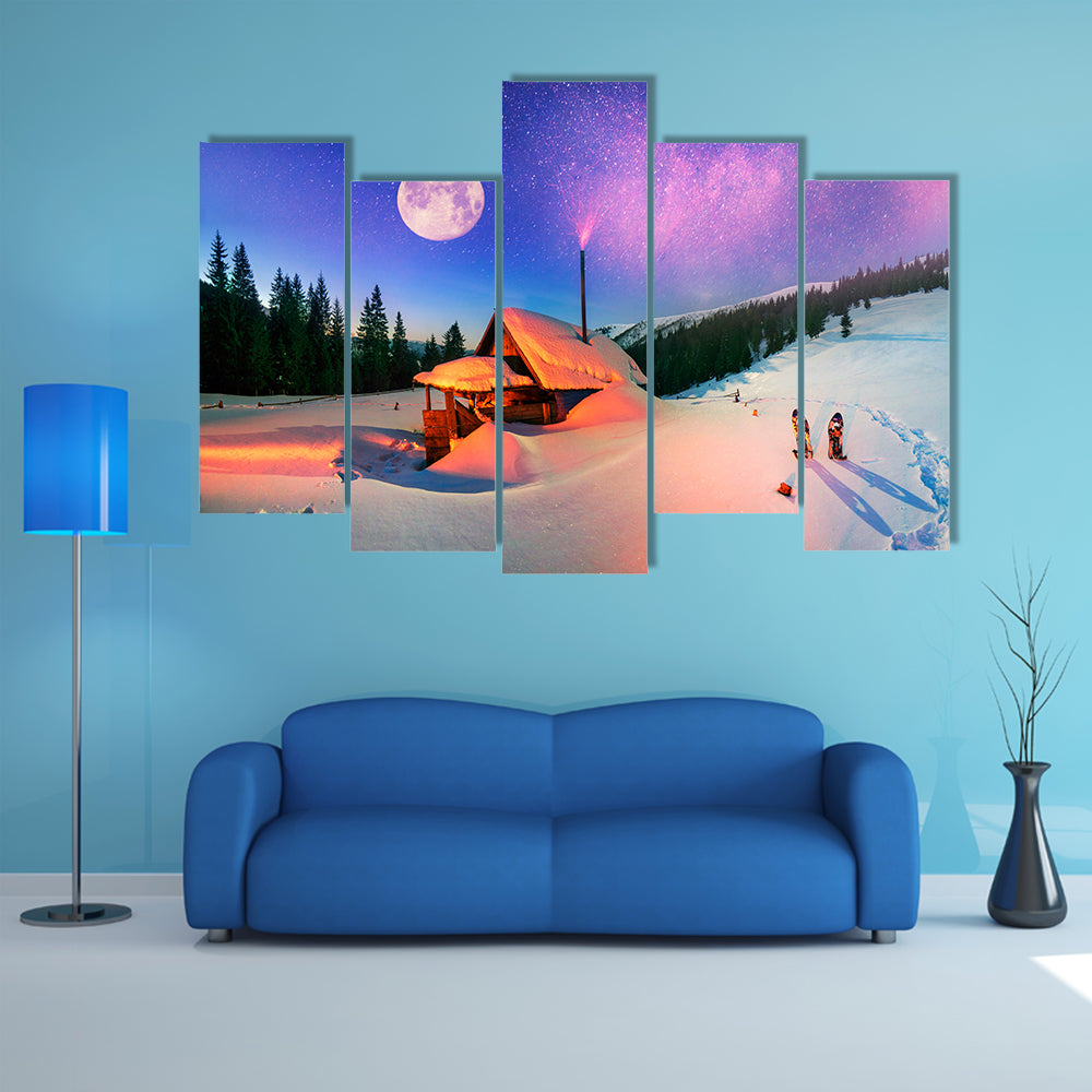 Wild Carpathian Unique Hrebet, Montenegro, On The Background With  Powerful Lantern Multi Panel Canvas Wall Art