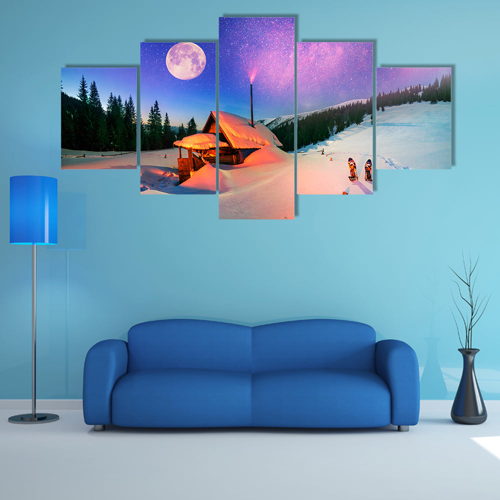 Wild Carpathian Unique Hrebet, Montenegro, On The Background With  Powerful Lantern Multi Panel Canvas Wall Art
