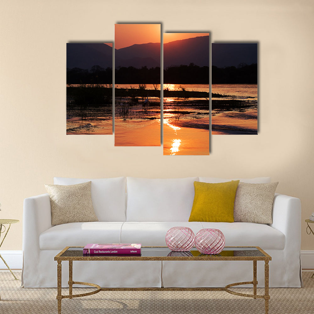 Sunset on the Zambezi River Africa Border of Zambia and Zimbabwe Multi panel canvas wall art