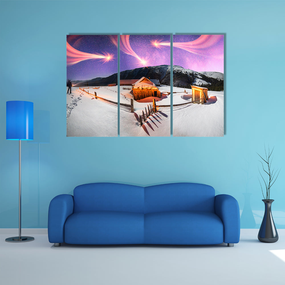 A Wild Carpathian Unique Hrebet, Montenegro, On The Background Of A Powerful Lantern Lit Shelte Multi Panel Canvas Wall Art