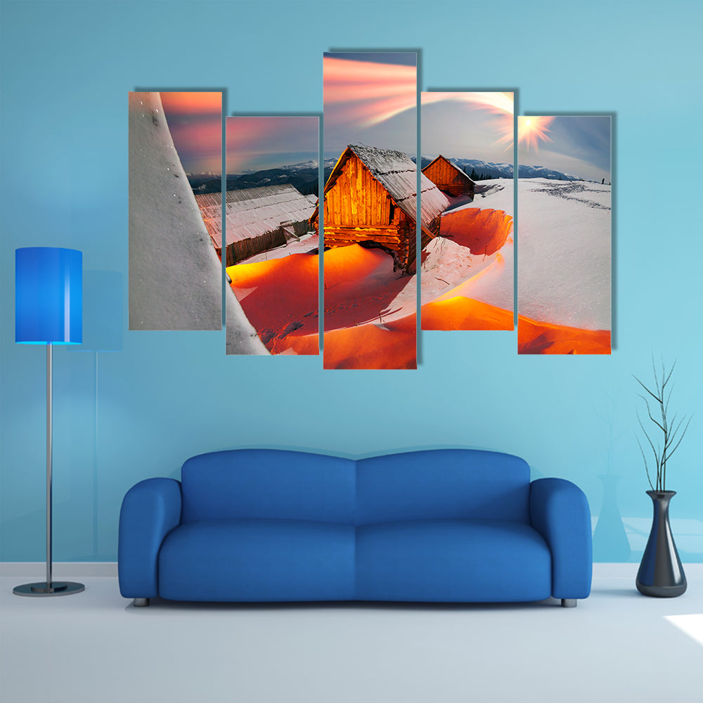 The Blizzard Covered Alpine Fields Shepherds In The Ukrainian Carpathians Multi Panel Canvas Wall Art