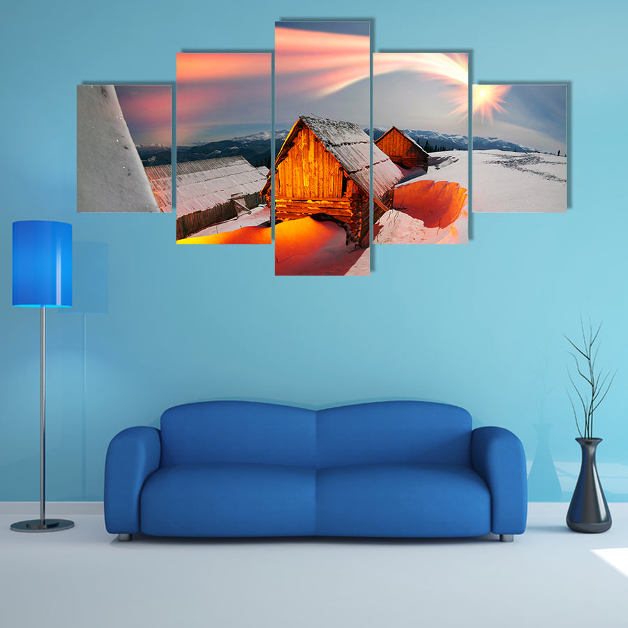 The Blizzard Covered Alpine Fields Shepherds In The Ukrainian Carpathians Multi Panel Canvas Wall Art