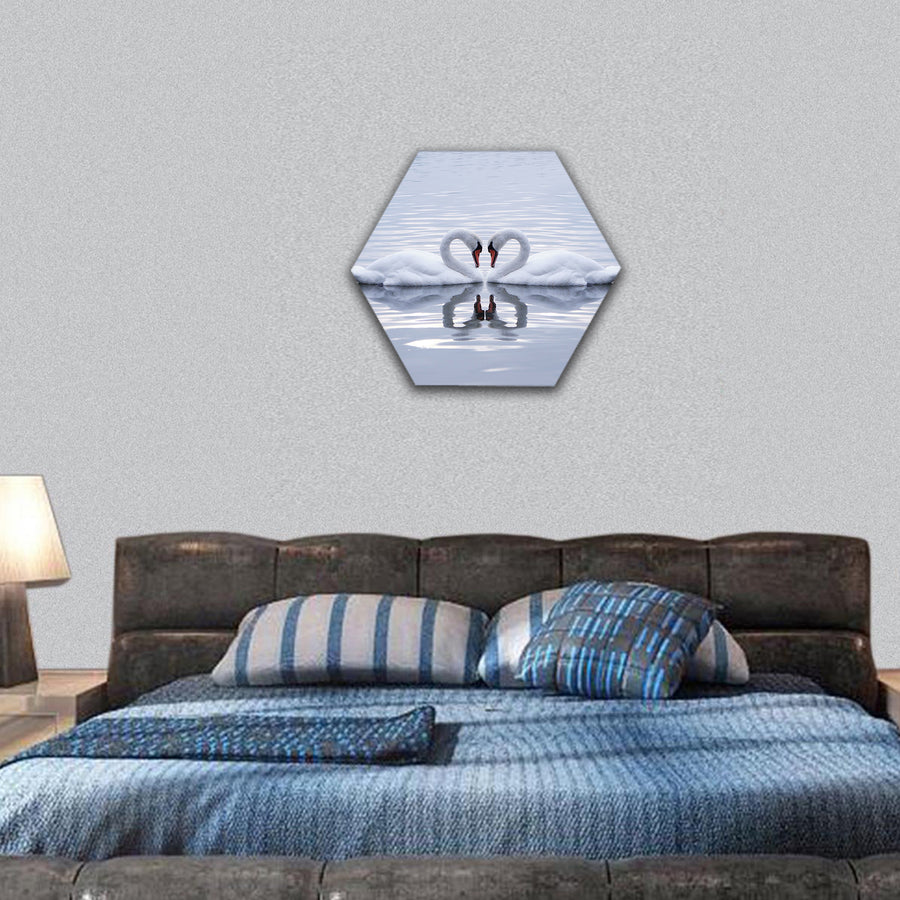 Swans Heart in the Calm Morning Lake hexagonal canvas wall art