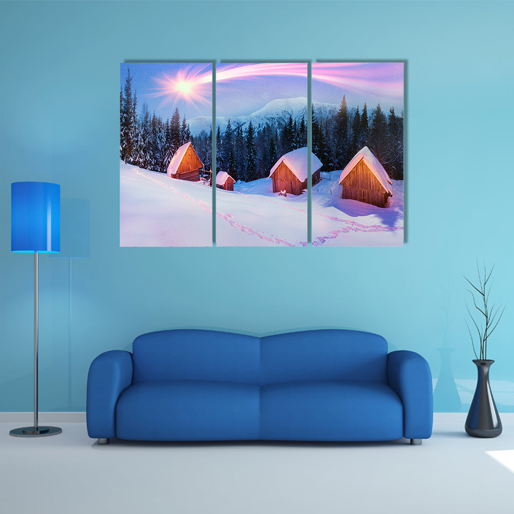 The High In The Mountains Of The Carpathians Is Situated The Village Of Shepherds Graze Cattle Multi Panel Canvas Wall Art