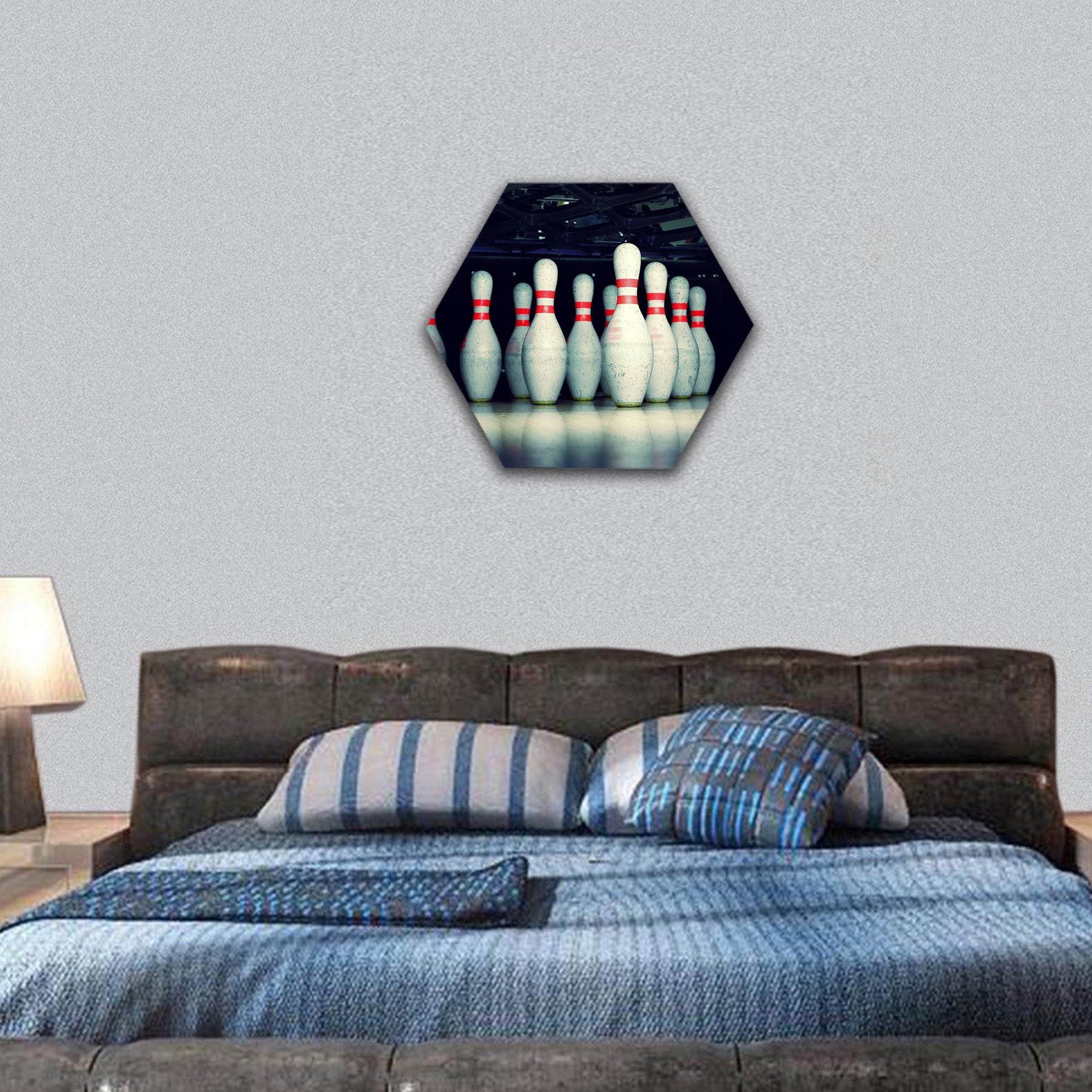 Bowling pins closeup hexagonal canvas wall art