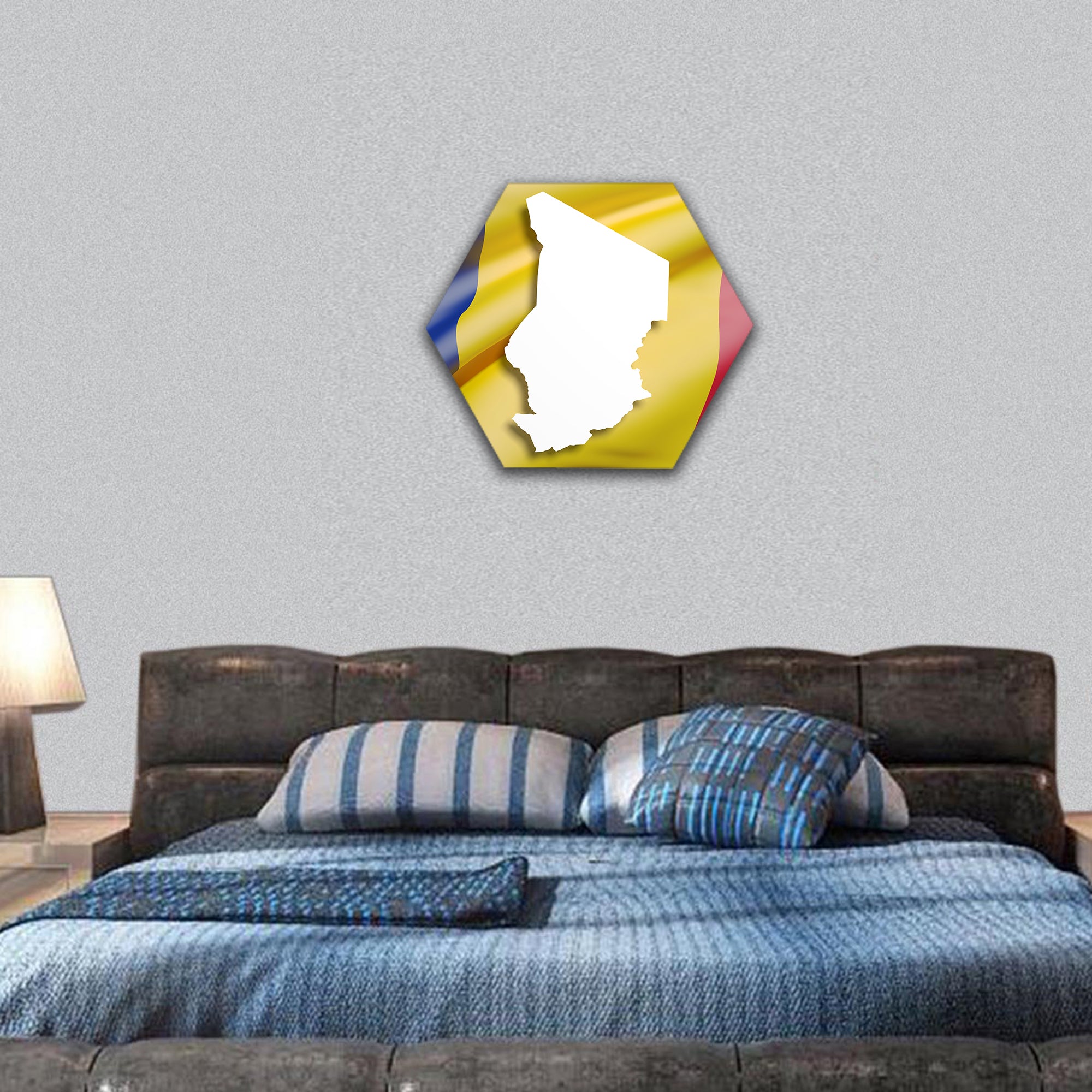 3d rendering of Republic of Chad map and flag hexagonal canvas wall art