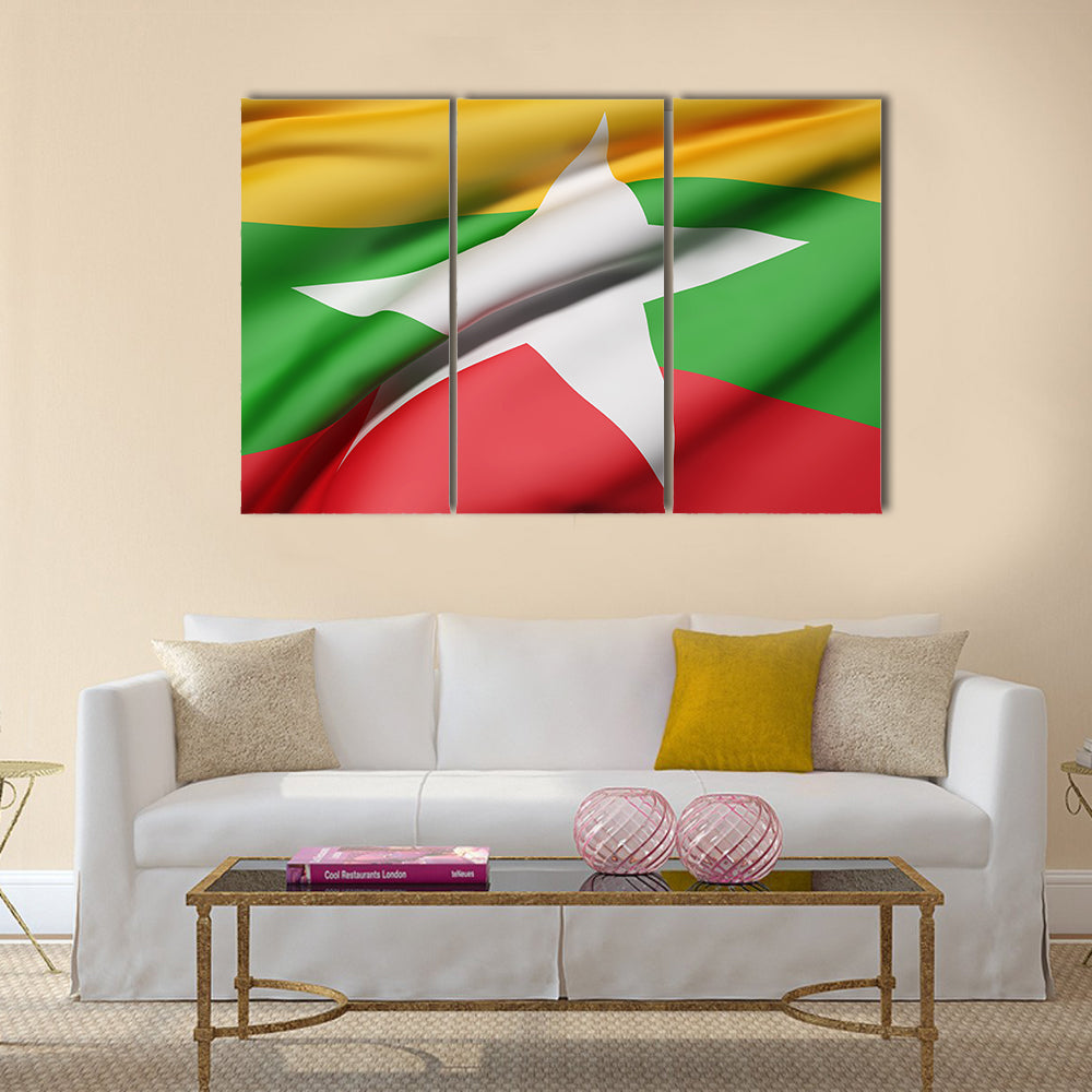 3d rendering of Republic of the Union of Myanmar flag waving Multi panel canvas wall art