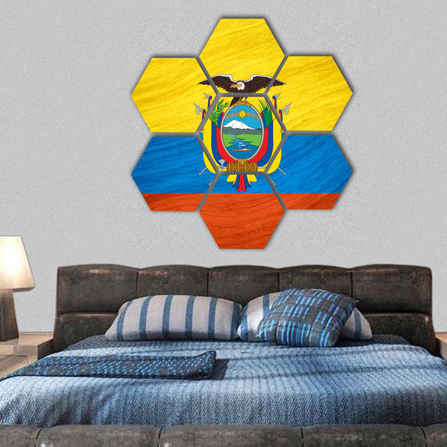 flag of Ecuador or Ecuadorian banner hexagonal canvas wall art