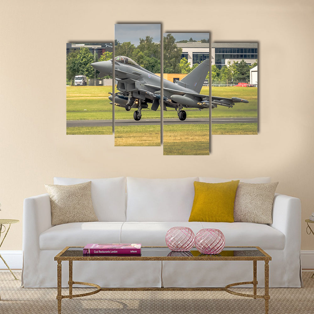 RAF Typhoon fighter bomber in flight at Farnborough Airshow multi panel canvas wall art