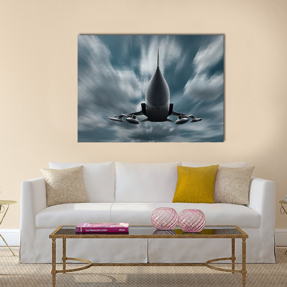 Military airplane at flying on the speed multi panel canvas wall art