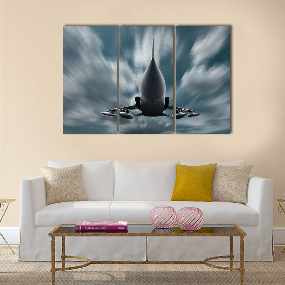 Military airplane at flying on the speed multi panel canvas wall art