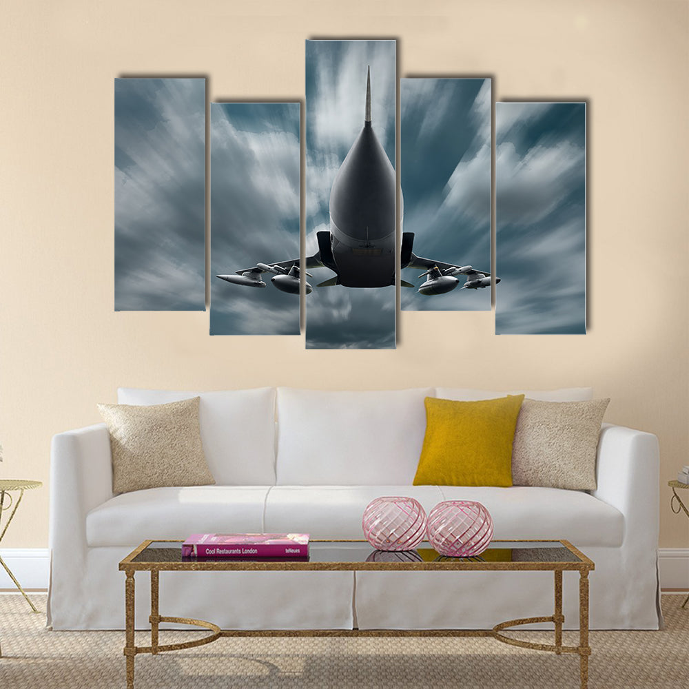 Military airplane at flying on the speed multi panel canvas wall art