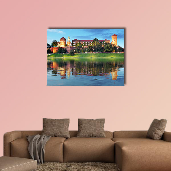 Royal castle Wawel at night, Poland multi panel canvas wall art