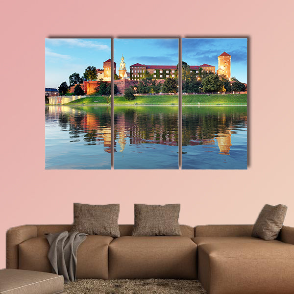 Royal castle Wawel at night, Poland multi panel canvas wall art