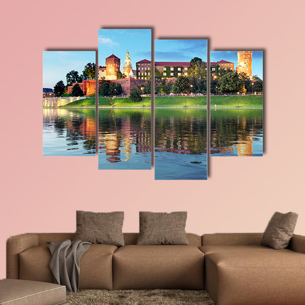 Royal castle Wawel at night, Poland multi panel canvas wall art