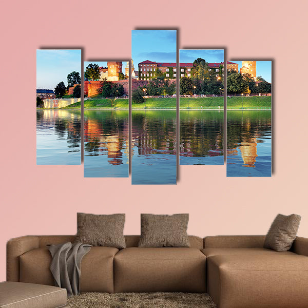 Royal castle Wawel at night, Poland multi panel canvas wall art