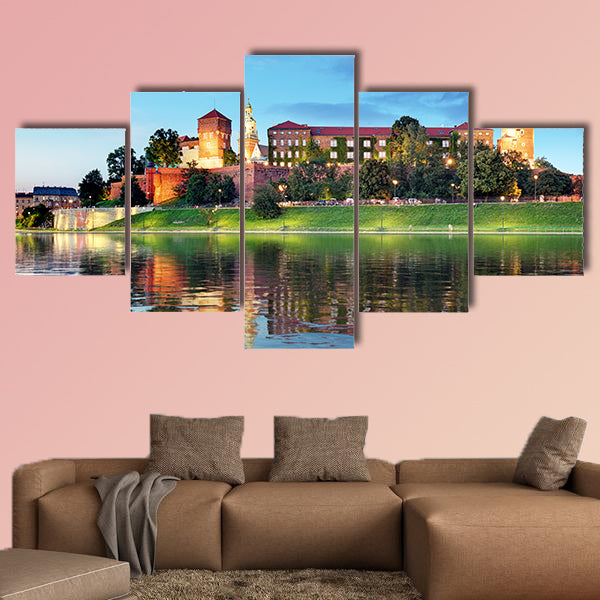 Royal castle Wawel at night, Poland multi panel canvas wall art